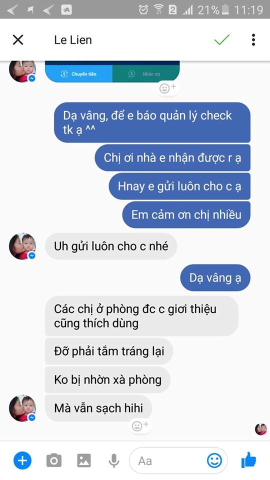 Hình ảnh chụp tin nhắn tư vấn muối tắm bé